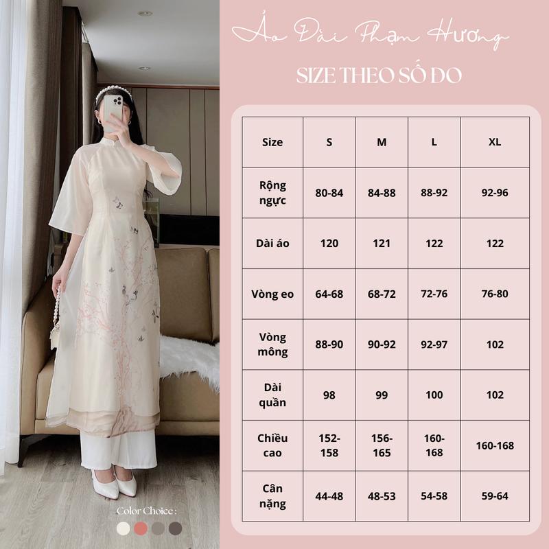 Product Introduction of Áo dài Hi Văn cam chất liệu tơ organza, áo dài truyền thống cổ trụ 2p tay xòe họa tiết in 3D Nữ Women Dress 0