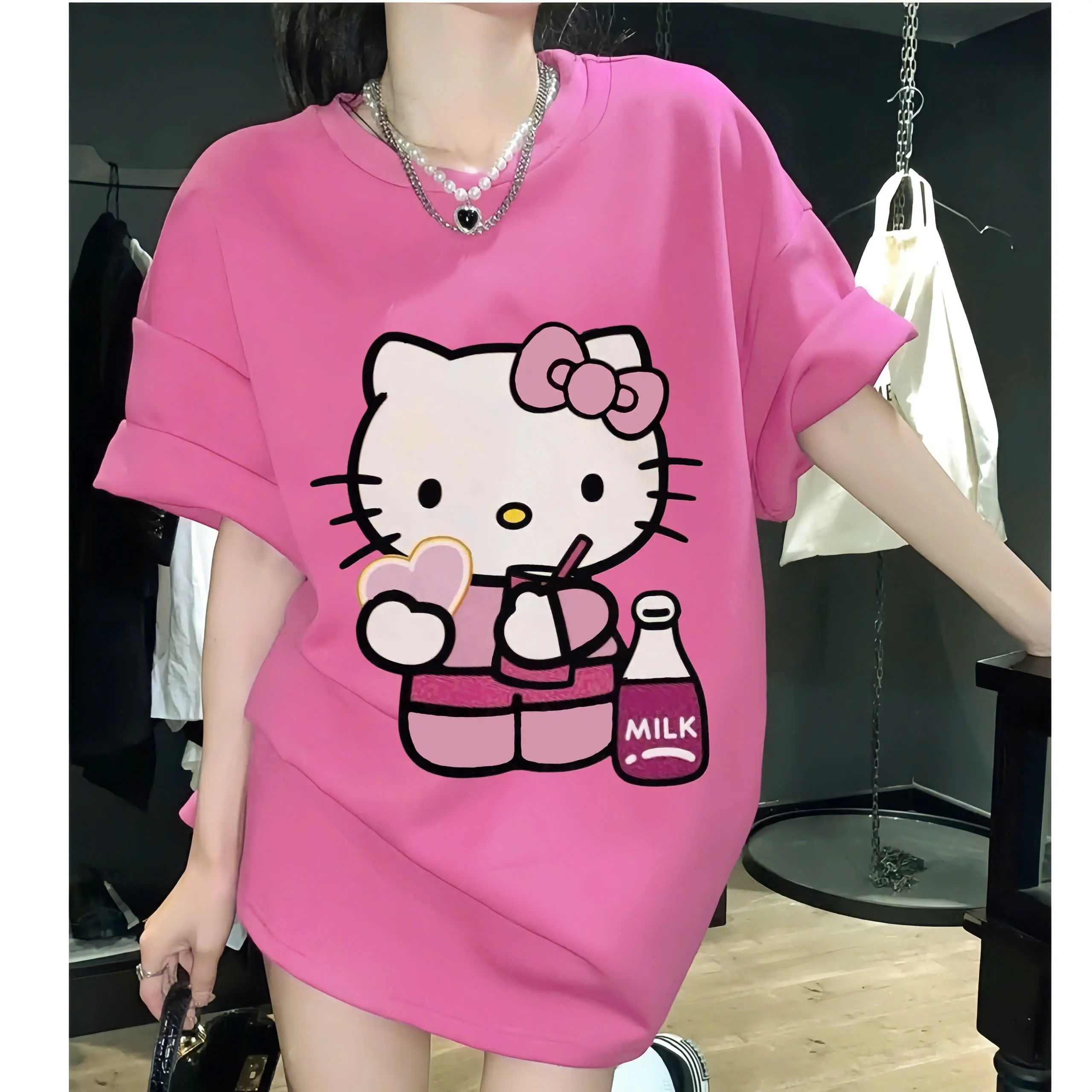 Combo 3 áo thun in hình Hello kitty dễ thương fom rộng rãi chất vải co giãn mềm mịn thoáng mát cho cả mẹ và bé từ 25-53kg
