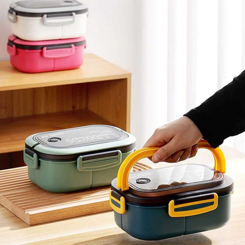 Kotak Makan Anti Tumpah Lunch Box Double Layer 3 Grid 1.2L 4