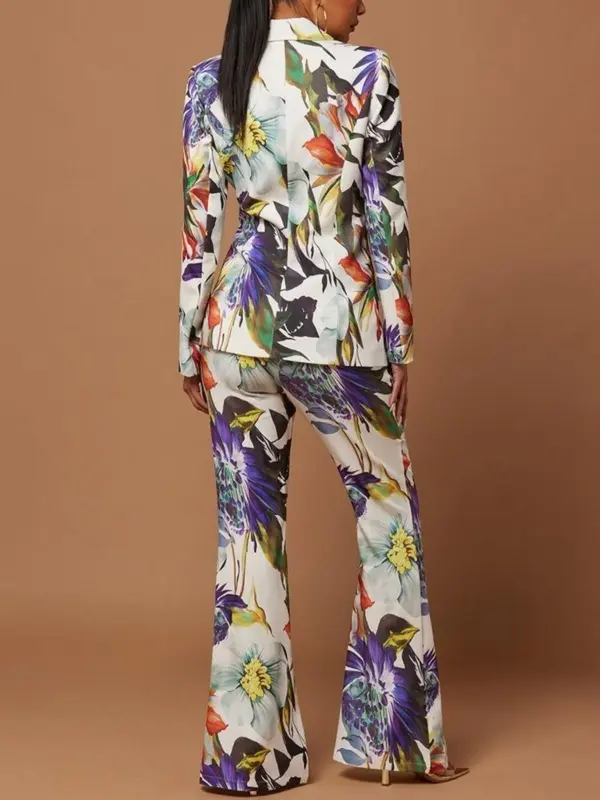 Women's All Over Floral Print Button Front Blazer, Casual Long Sleeve Lapel Neckline Flap Detail Outerwear for Work Office Business, Ladies Clothes for All Seasons 2