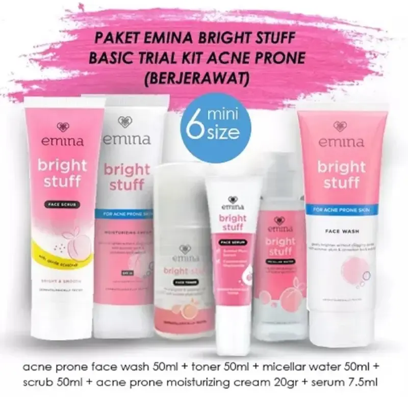 Bright Stuff Emiiiinaaa4 Paket Micellar Water / Face Wash / Face Toner / Face Serum / Moisturizing Cream 1
