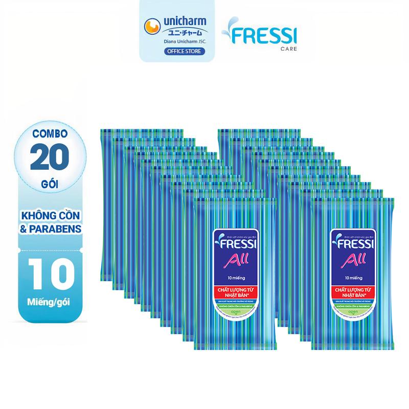 [COMBO 20] Khăn ướt chăm sóc gia đình Fressi Care All 10 miếng/gói