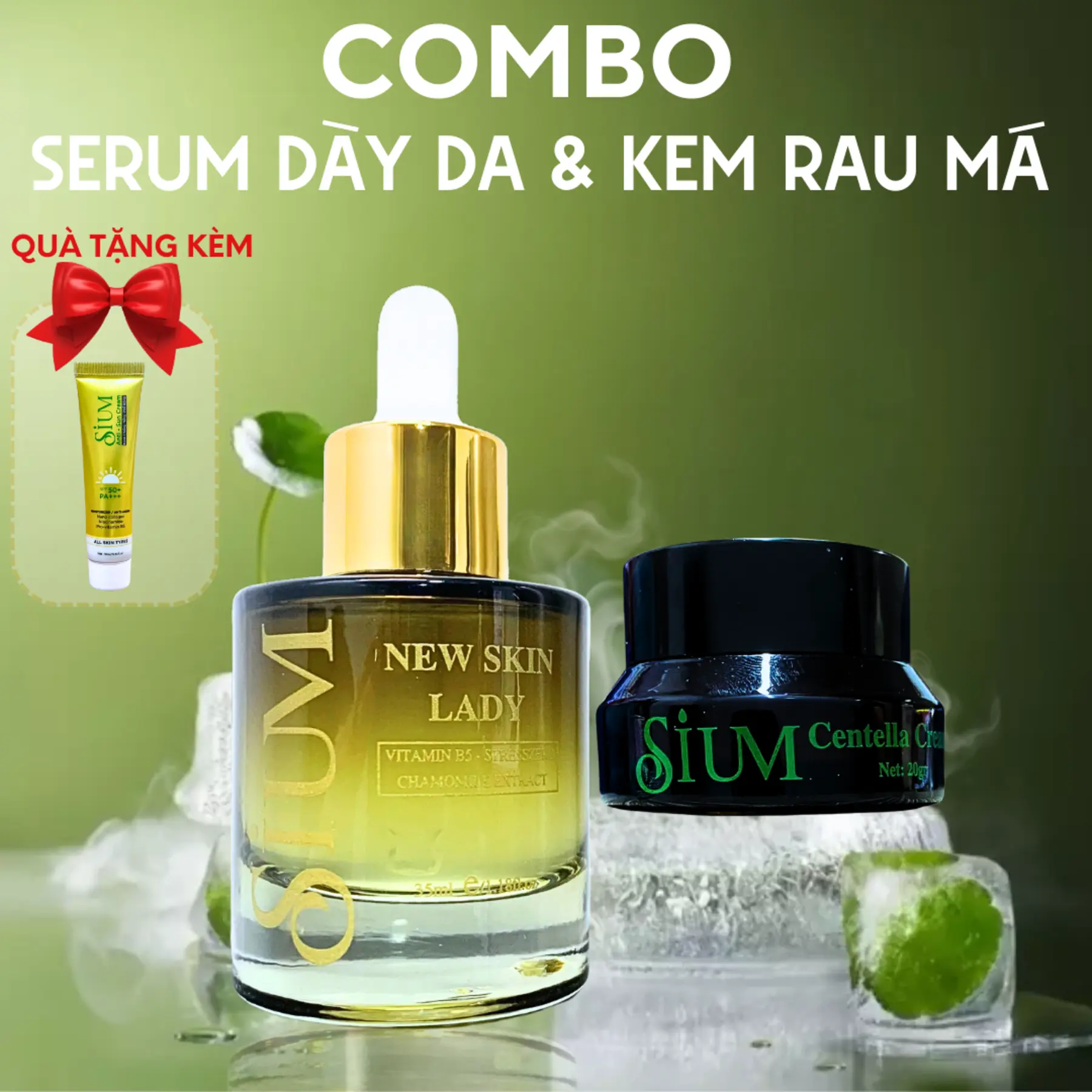 Combo 2 Sản Phẩm: Serum Dày Da Phục Hồi Da Mỏng Yếu + Kem Mụn Rau Má :  Chăm Sóc Da Làm Đẹp Da Skincare