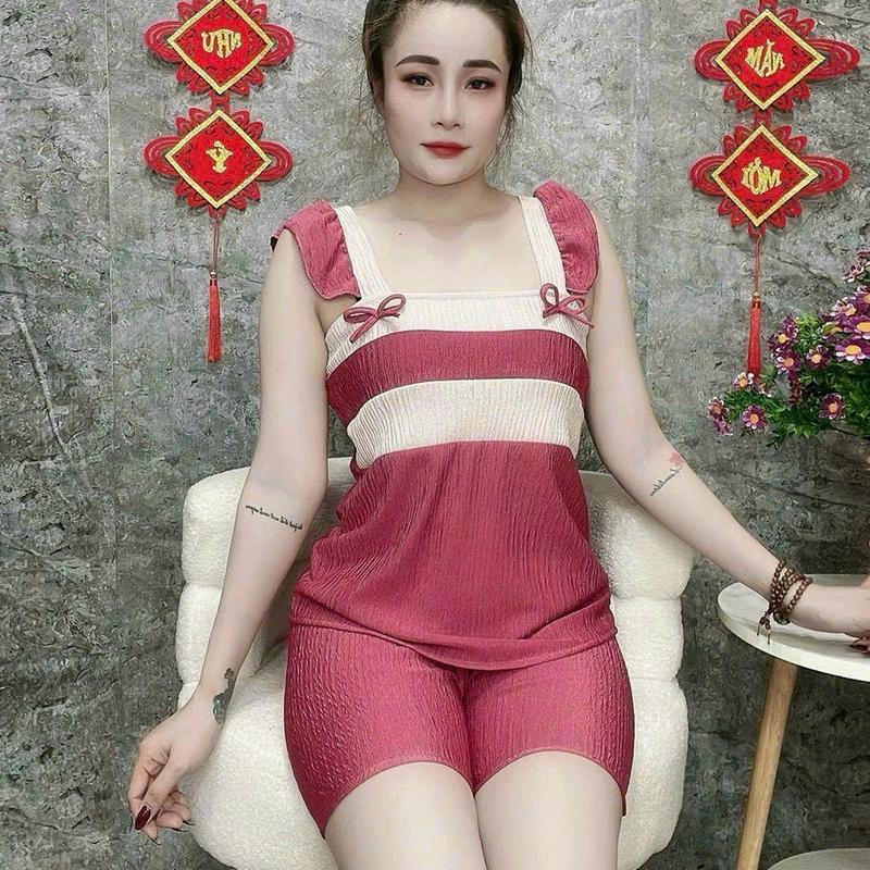 đồ  bộ ngủ quần đùi ×free size 60kg trở  lại  hoa nhí   cai áo vai shop Nhật Thun Nữ