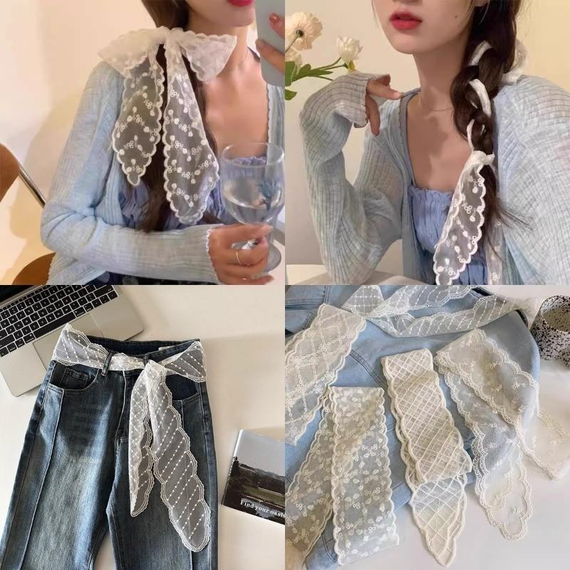 Thắt lưng nữ, thiết kế Ngọt Ngào mới, thắt lưng Ruy Băng trắng, khăn quàng cổ mỏng, băng đô, thích hợp cho phụ kiện váy