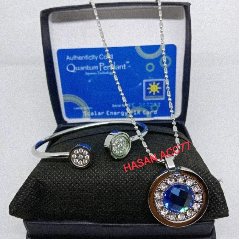 satu set kalung dan gelang kesehatan quantum safir biru/Titanium/viral
