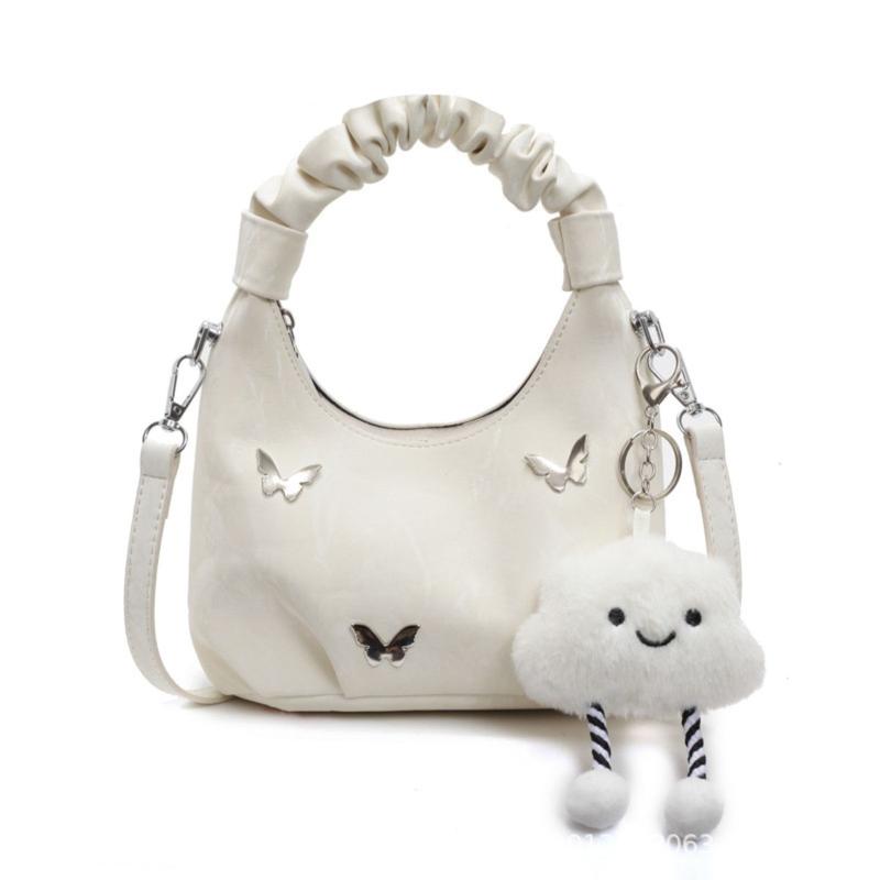 Túi Xách Nữ Quai Rúm Đính Phụ Kiện Xinh Xắn Cầm Tay Đeo Chéo Kèm Móc Khóa Mây MM764 Bag Kem