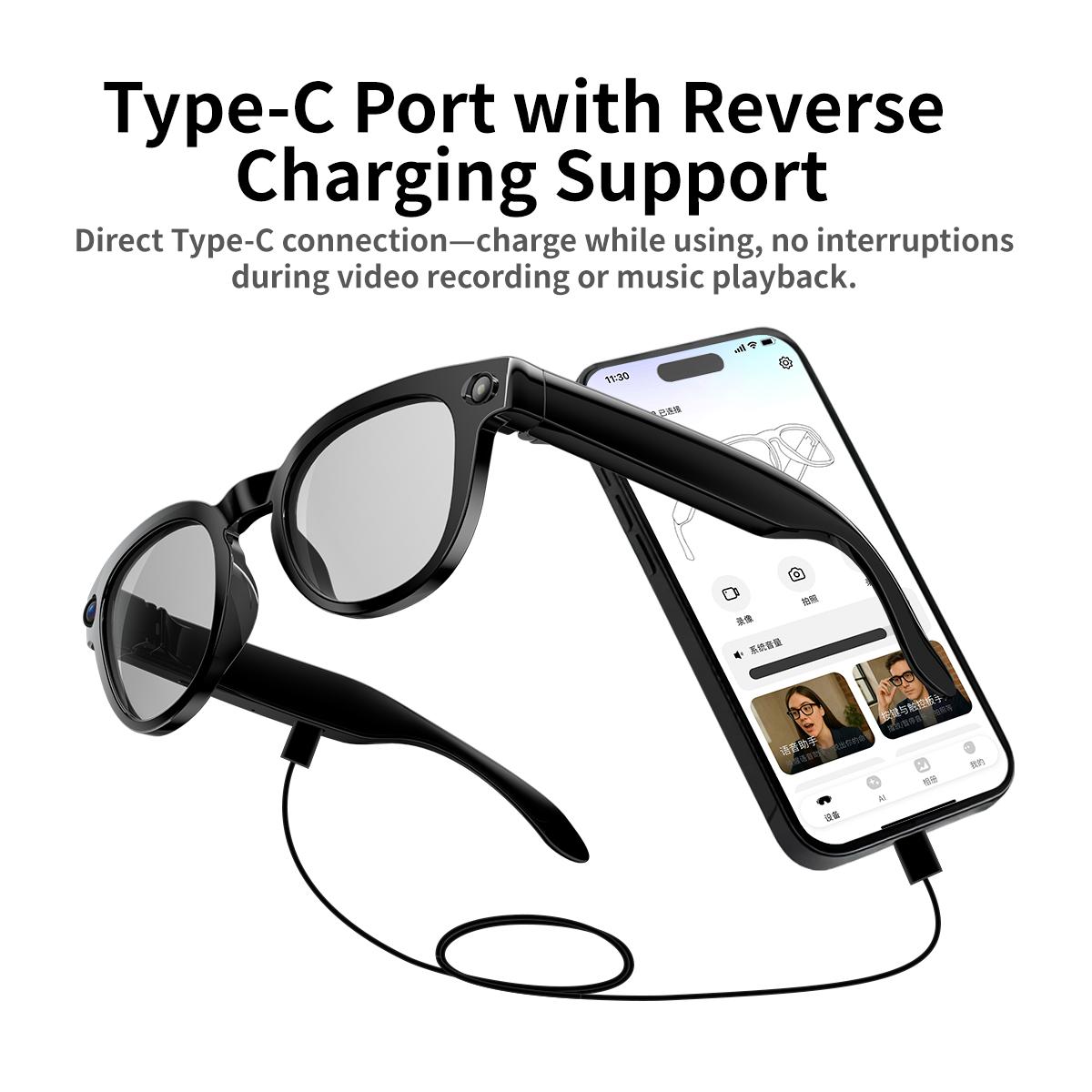 Smart Glasses with Camera Realtime AI Translation AI Assistant Hands Free Recording First Person View Video TypeC Charge Glasses - Image 5