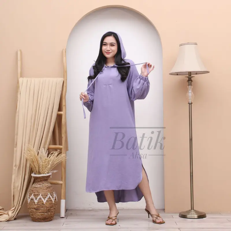 Yesha Seck Dress Hoodie Muslim Wanita Outfit Hijab Bahan Crinkle Airflow Resleting Busui By Batik Aksa Polos gamis 8