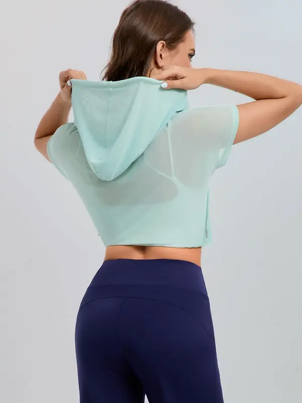 Women's Solid Zip Up Sports Jacket, Breathable Sun Protection Short Sleeve Open Front Outerwear for Gym Workout Running, Ladies Sportswear for All Seasons, Womenswear 1
