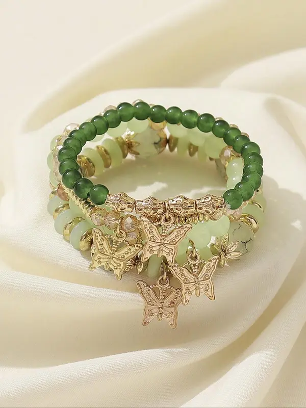 Fashionable Temperament Butterfly Charm Decor Beaded Bracelets, 4pcs/set Boho Style All-match Beaded Bracelet, Fashion Jewelry for Women & Girls 1