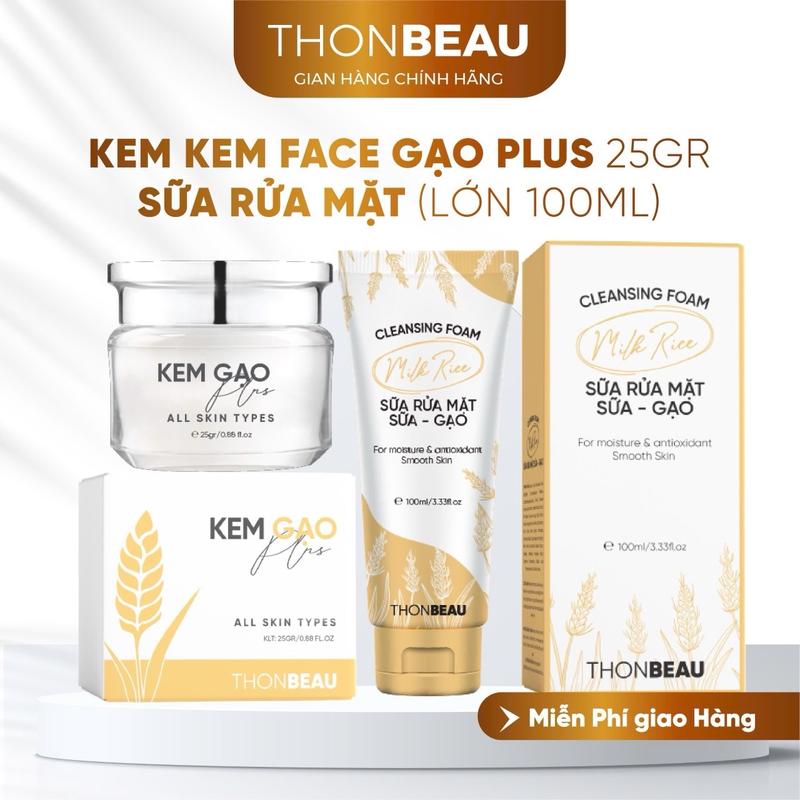 Kem Face Gạo Plus + Sữa Rửa Mặt Gạo [Chai Lớn] - Skincare Nữ Women