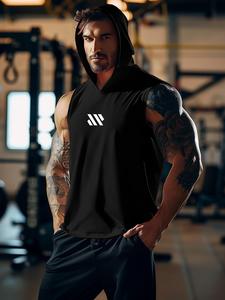 Men's Regular Fit Geometric Print Hooded Sports Tank Top, Casual Sporty Sleeveless Top for Gym Workout Running, Men's Sportswear for Summer