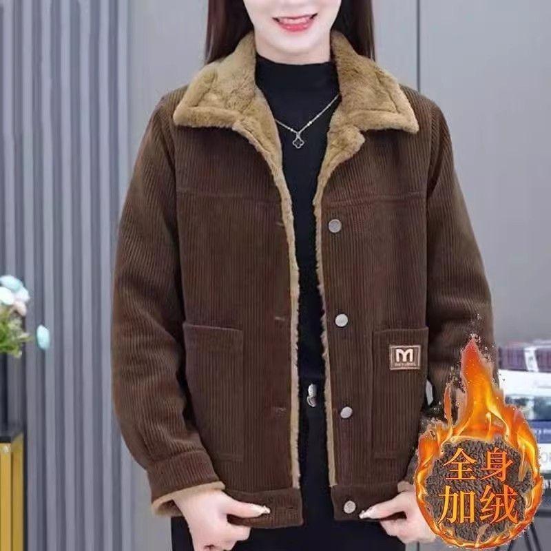 Áo Khoác Ấm, Quần Áo Phụ Nữ Trung Người Già Và Cao Tuổi, Thời Trang Mẹ, Phong Cách Phương Tây, Trông Trẻ Trung, Lót Lông Cừu, Bó Sát Dáng Rộng, Che Bụng, Thích Hợp Cho Mùa Thu Và Mùa Đông, Hàng Mới Về 2