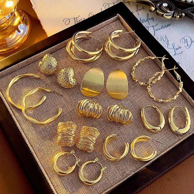 Vintage Earrings Trendy Earrings Unique Chic Metal Earrings Dainty 24K Gold Plated Earring for Women Girls Jewelry