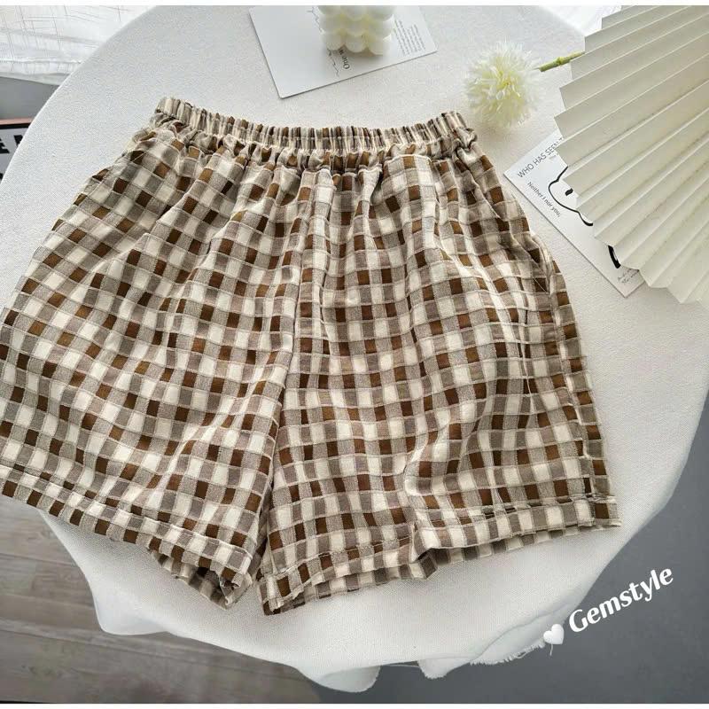 QUẦN SHORT đùi nữ KẺ Ô VUÔNG form rộng basic chất thô mềm thoáng mát dưới 60kg