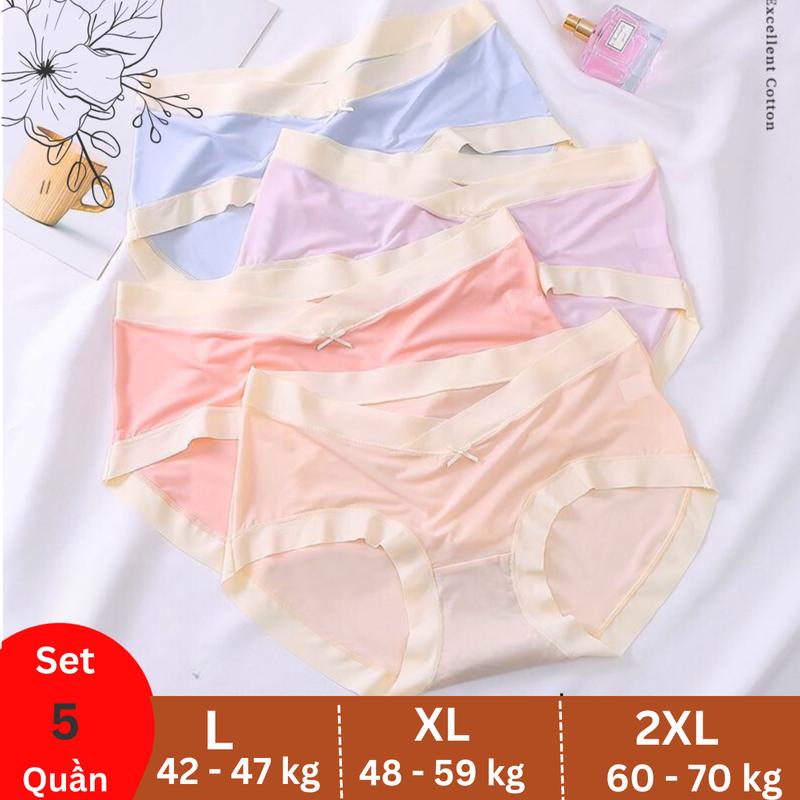 Set 5 Quần Lót Bầu Tơ Lạnh Tàng Hình, Quần Chip Bầu Sau Sinh Cạp Chéo Đáy Cotton 2 Lớp Cao Cấp Đàn Hồi