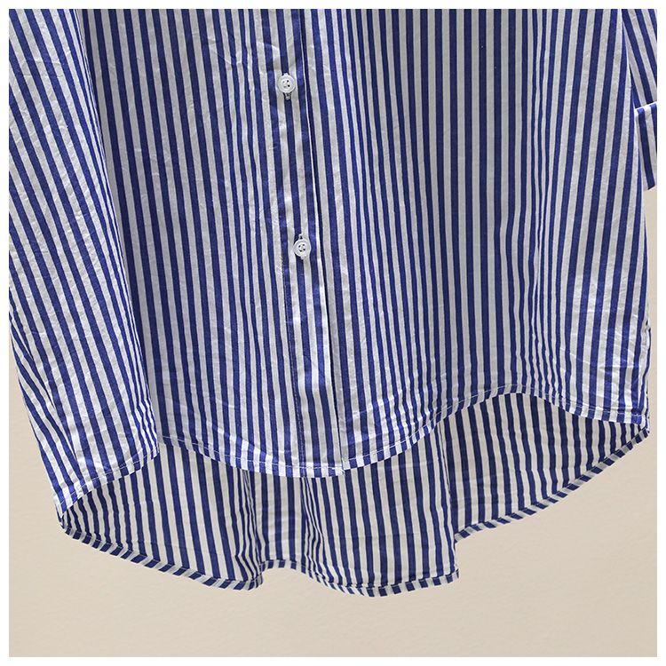 Product Introduction of [Frsud] pure cotton striped printed shirt, women's loose, long sleeve, simple casual style, half-length cardigan shirt, suitable for women, new in 2024 XL [211rx royal blue] blouse & shirt 11