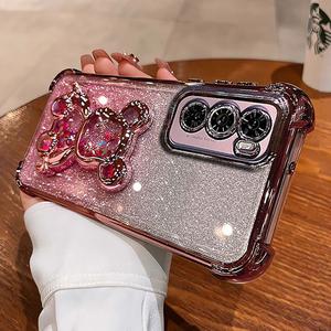 Luxury Bling Quicksand Bear Casing for Oppo Find X7 Ultra X8 Pro Reno 12 11 Pro Reno 10 9 8 7 6 5 Pro Case Plating Transparent Phone Case Girls Aesthetic Protective Case Drop Protection Cover