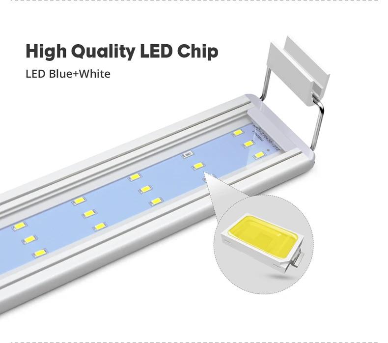 Product Introduction of Aquarium LED Light Super Slim Fish Tank Aquatic Plant Grow Lighting Waterproof Bright Clip Lamp Blue LED 18-72cm for Plants 220V 7