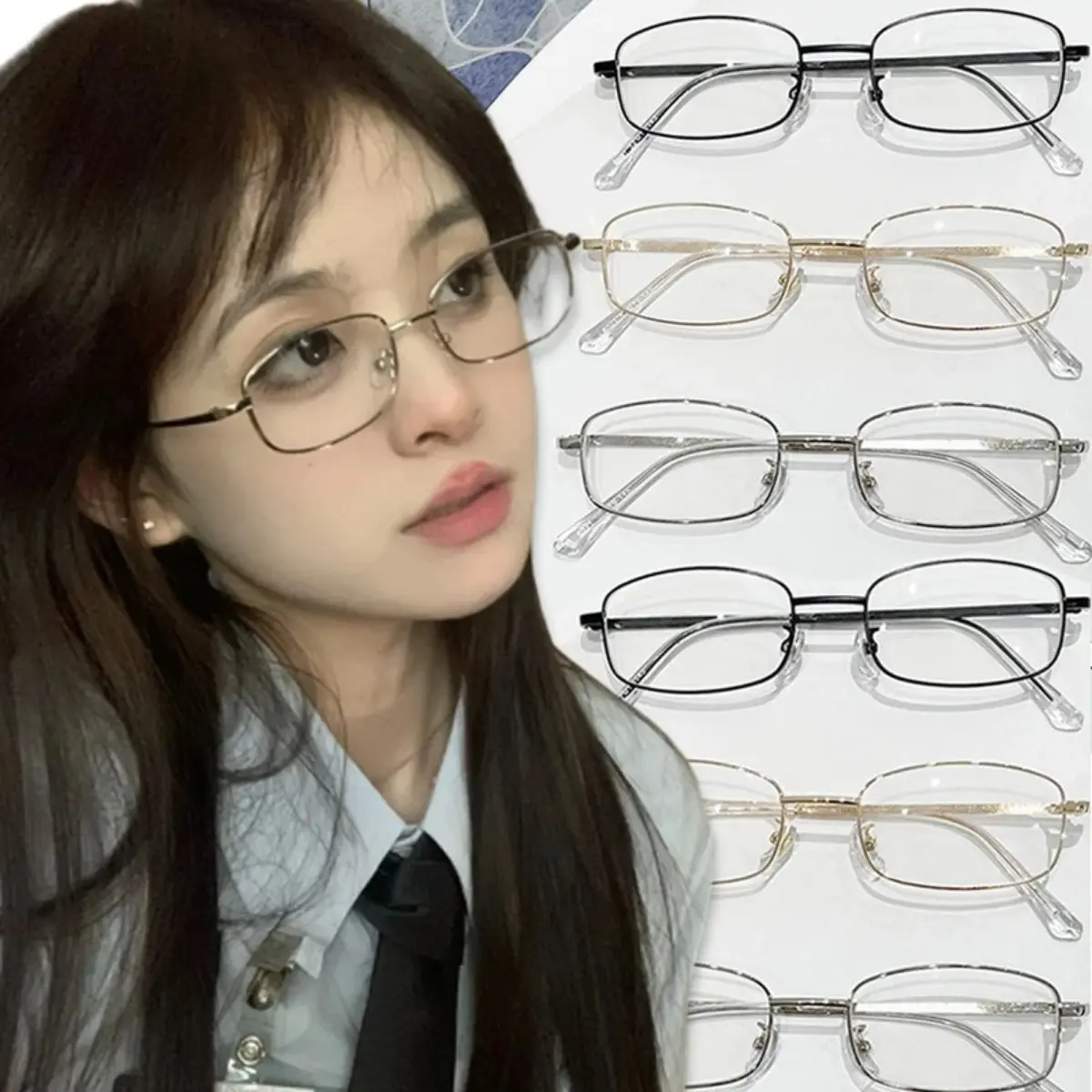 Japanese Harajuku Glasses Y2K Fashion Metal Square Frame Clear Glasses Eyeglasses for Women Men