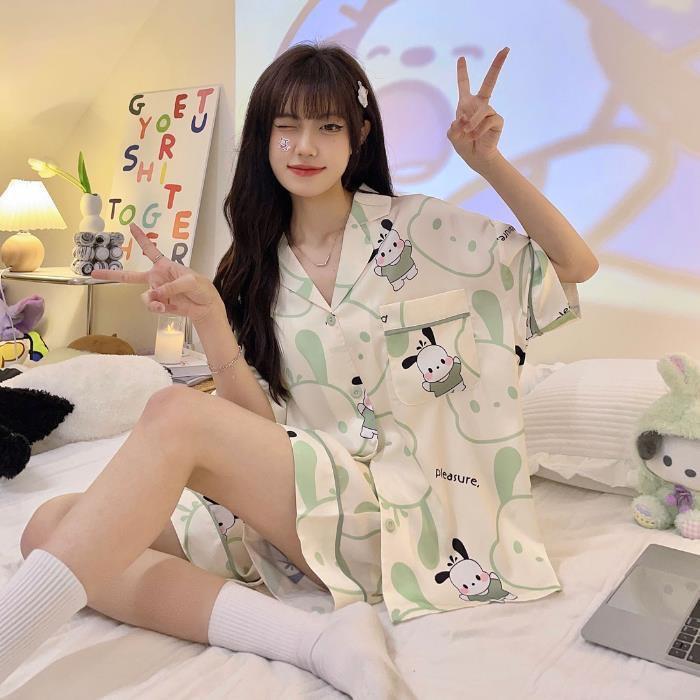 Đồ bộ pijama mặc nhà hoạt hình tay cộc quần Đùi dễ thương Kate thô bo dui nu