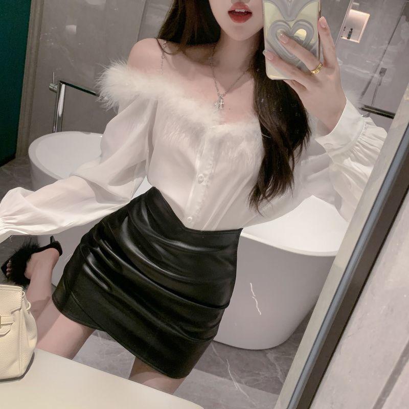 Product Introduction of #SS24 Áo Sơ Mi Dài Tay Lông Thú Trễ Vai, Phong Cách Ngọt Ngào , Dành Cho Phụ Nữ, Mùa Xuân, Mỏng, Thiết Kế Đẹp, Áo Sơ Mi Dáng Rộng Độc Đáo Áo Ngắn áo tứ thân hoàng lan anh váy lộn mèo áo corset bộ đồ thế giới ngầm áo olivia infinite hoodie girl hd 8