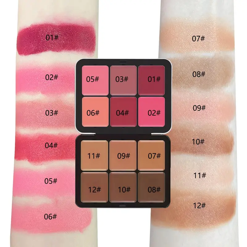 12 Color Blush Palette, 1 Box Matte & Glitter Glow Highlighter Palette, Long Lasting Blush Concealer Palette, Natural Look Blush for Daily Makeup, Compact Cosmetics 3