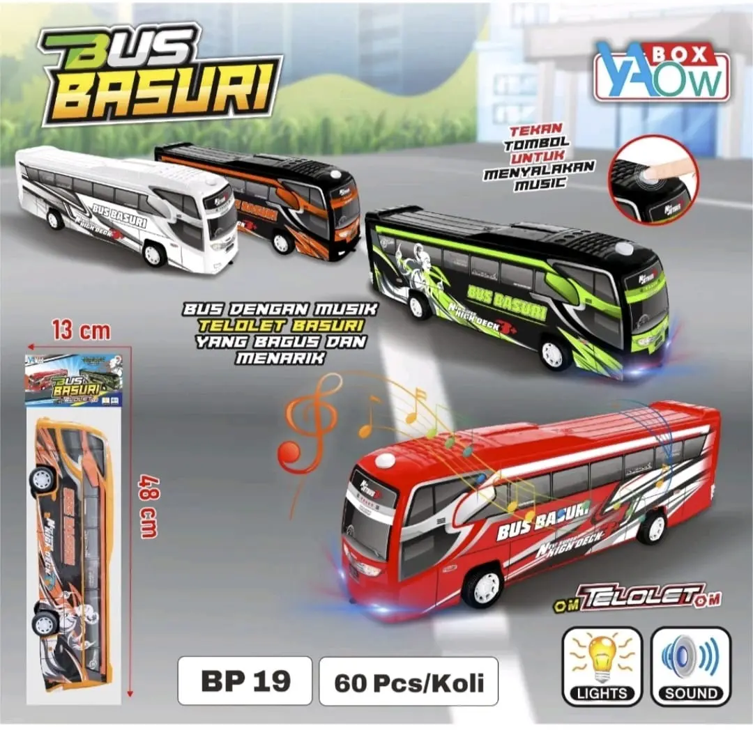 Mainan Mobil Bus Basuri TELOLET Ada Musik dan Lampu BP19