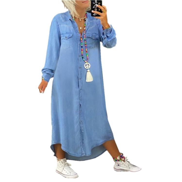 Product Introduction of 2024wish Popular Denim Long Skirts New Blouse Collar Denim Casual Skirt Dress 10