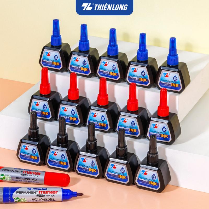 SỈ _ [PMI01 - MỰC LÔNG DẦU] LỐC 6 Hộp Mực Bút Lông Dầu/ Mực Viết Lông Dầu Thiên Long 25ML PMI 01/ PMI-01 Mực Tươi Sáng, Bám Dính Tốt, Không Độc Hại - Hàng Chính Hãng