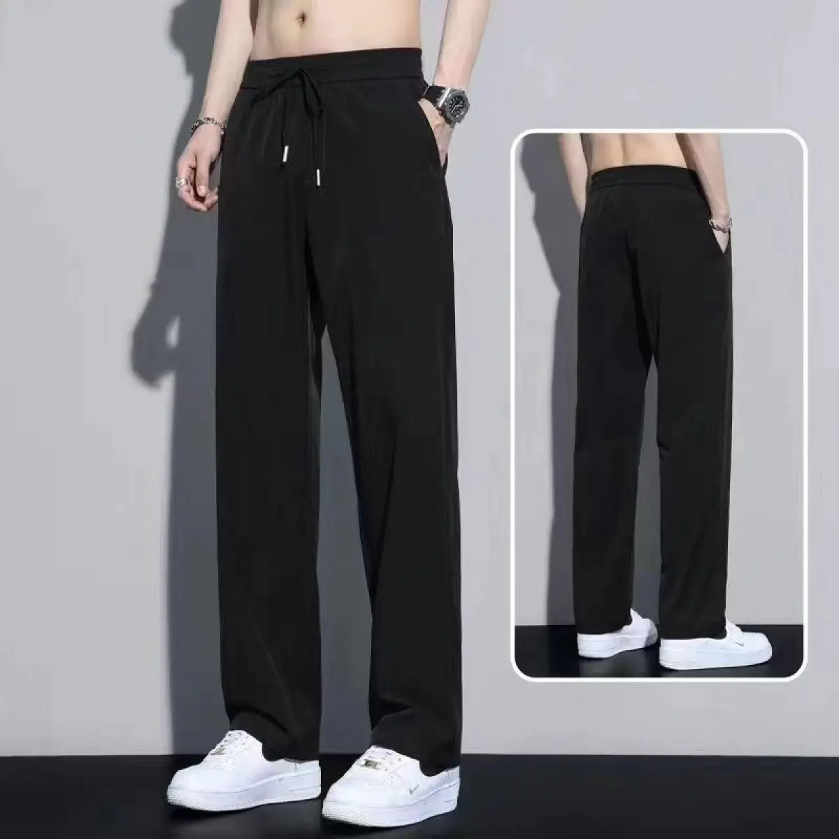 Sweatpants Men's Summer Thin Straight Loose Drape Wide Leg Track Pants Boys Casual Long Pants
