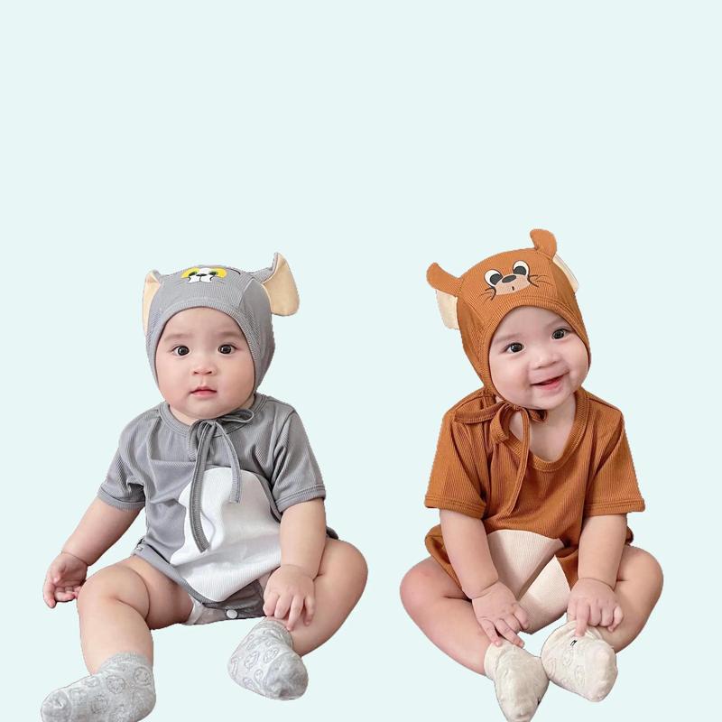   Cao Cấp  Body Tôm Và Jeeey Kèm Nón Cho Bé 3-15kg - Dolakids-CuteBaby - Kem bososinh Cotton Sandal 