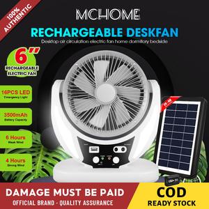 6" Solar Fan 5500mah Emergency AC/DC Rechargeable LED Light Solar Panel Desk Fan