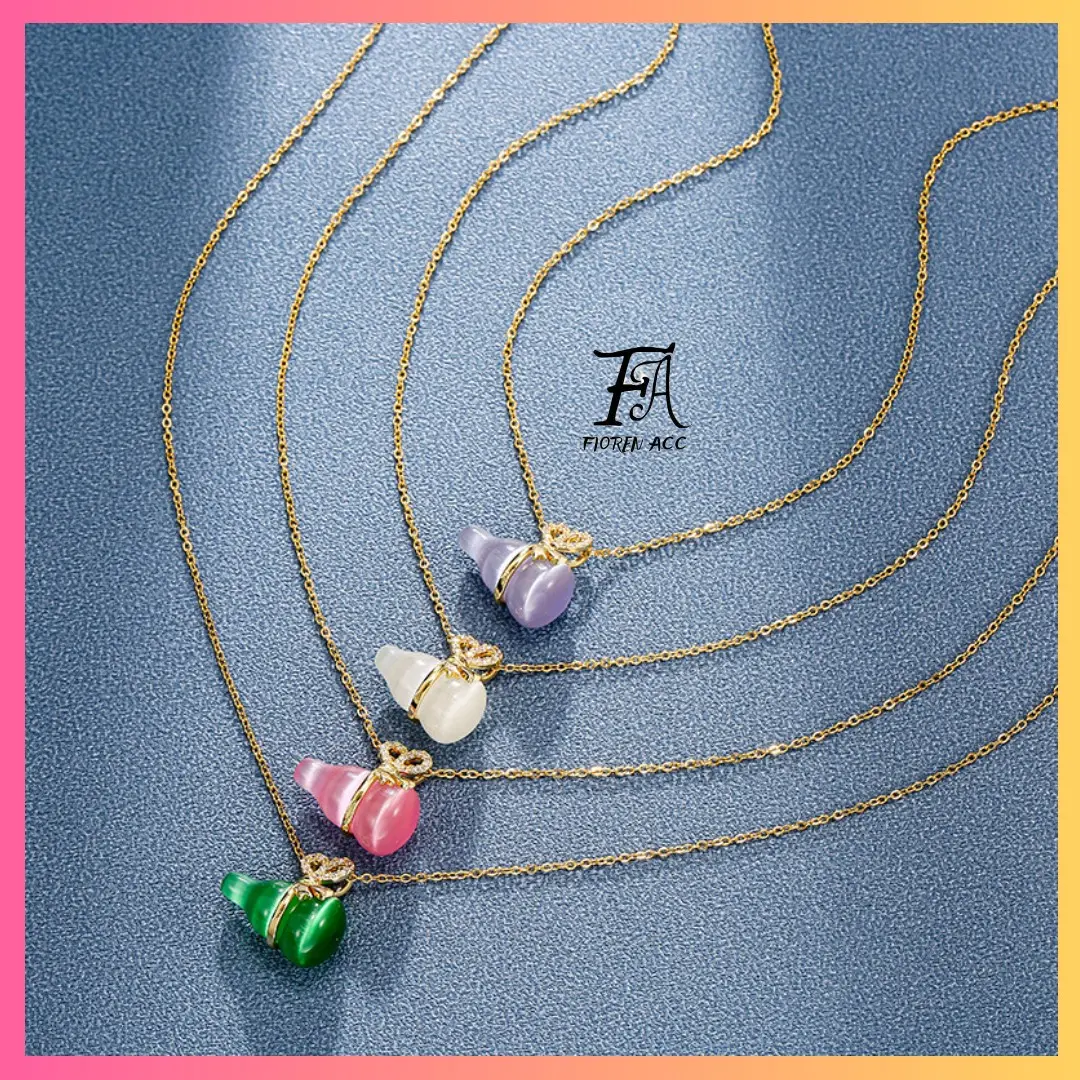 FA Kalung Labu Busur Perempuan Elegan Titanium Liontin Gold  Anti Karat Korea Perhiasan Wanita - YRY-X002 Elegan Elegan Gold Kaca