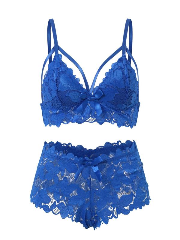 【Plus Size】 Bow Decor Lace Bra & Scallop Trim Brief Boxer Set, Naughty Lingerie, Push Up Lingerie & Sheer Panty, Underwear Set Super Push Up Bra, Festival Wear 2024, 2 Piece Set for Girls Women, Bralettes Top & Bottoms Set, Fall Clothes 2