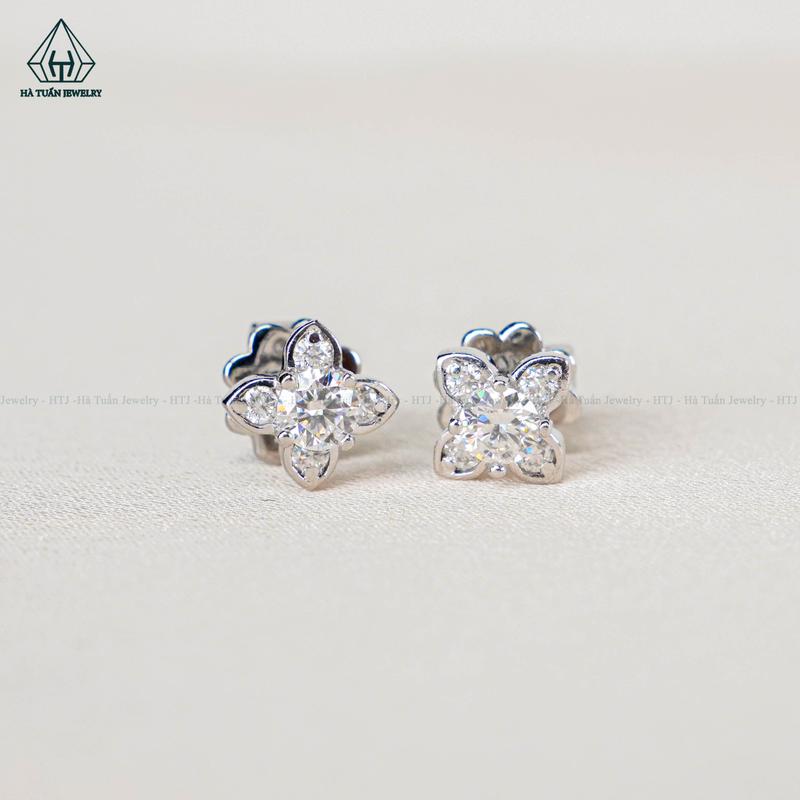 Bông Tai Bạc 925 Xi Kim FULL MOISSANITE Viên Chủ 3.6mm EX147 Hà Tuấn Jewelry