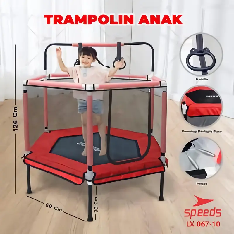 SPEEDS Trampoline Anak Mainan Hiburan Anak Trampolin Lompat Loncat Dengan Handle Mainan Outdour 067-10 0