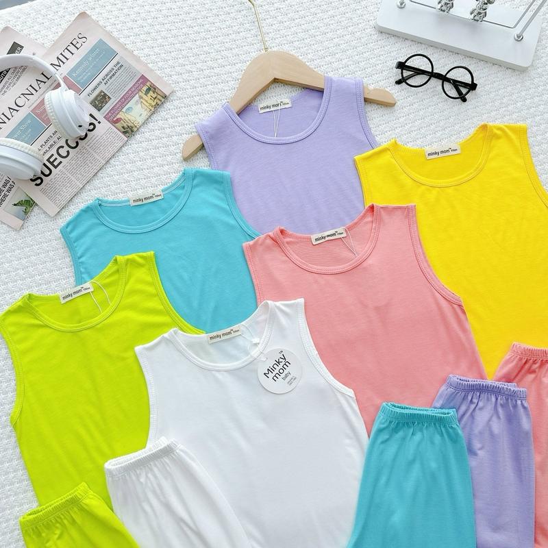 ￼NT039 Bộ ba lỗ, bộ sát nách thun lạnh Minky mom cho bé trai, bé gái, sơ sinh màu trơn 7
