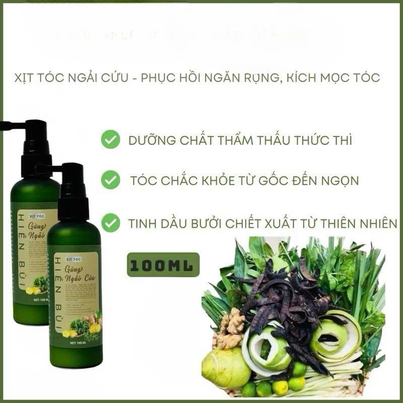 (SALE COMBO 2 CHAI XỊT TÓC) Xịt Gừng Ngải Cứu kích thích mọc tóc, giảm gàu, nấm dung tích 100ml serum  duong