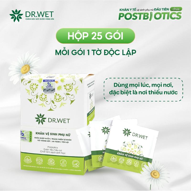 Combo 2 Hộp Khăn Ướt Vệ Sinh Vùng Kín Dr.Wet - Giải Pháp Làm Sạch, Dưỡng Ẩm, Giảm Ngứa Hiệu Quả (25 Gói/Hộp)