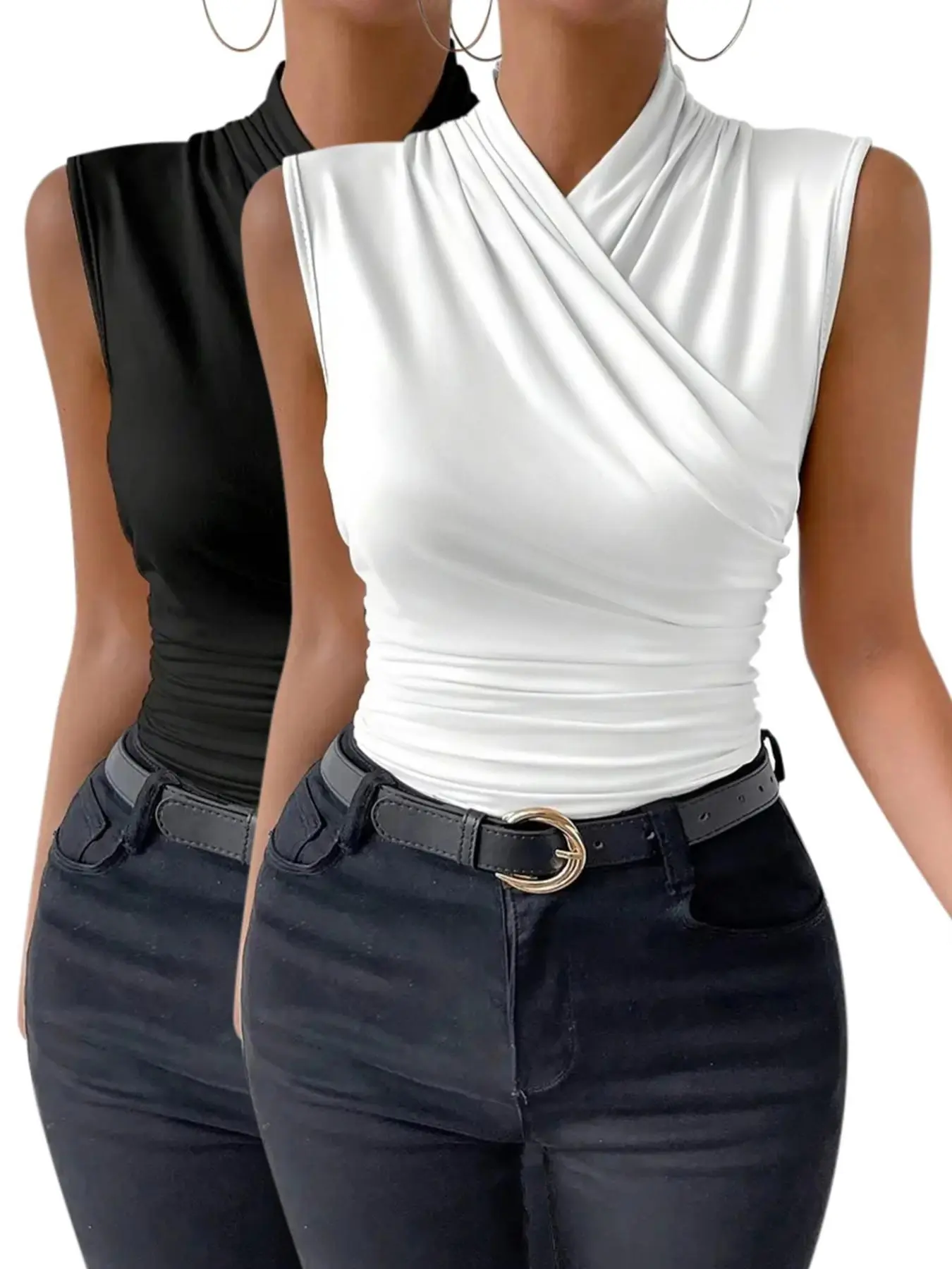 Women's Solid Color Wrap Tank Top, Elegant Casual Sleeveless Top for Summer, Ladies Clothes for Daily Wear