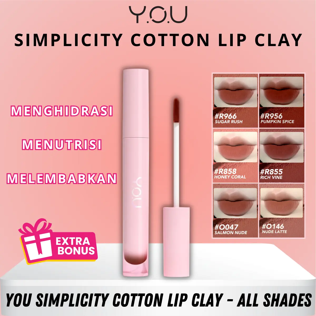 YOU Simplicity Cotton Lip Clay | Lip Stain Lipstick Lembut Melembapkan Tahan Lama | Mousse Velvet Texture