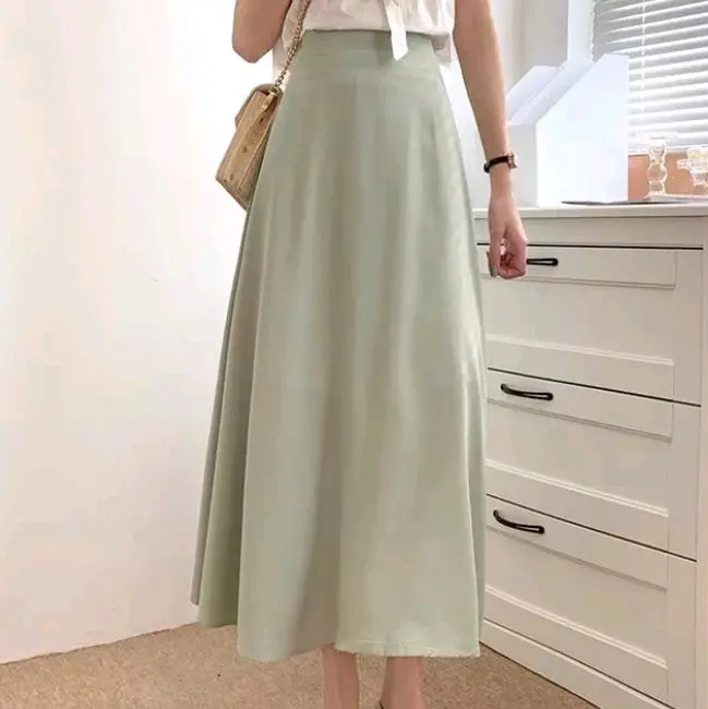 Rok Skirt Wanita Polos Korean Style Bahan Crinkle Airfow Karet Nyaman Panjang Pink  Remaja Melar 4