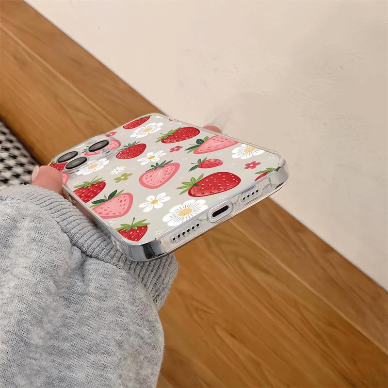 Strawberry Pattern Phone Case, Decorative Phone Protector Cover, Phone Accessories Compatible with iPhone 16 Pro Max 15 14 13 12 11 Pro Max Plus X XR XS Max 7 8 Plus Mini, Casing 2
