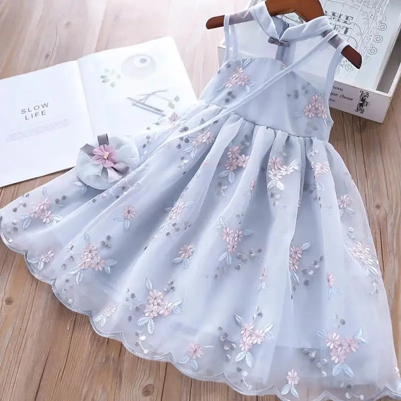Váy Công Chúa Mùa Hè Cho Bé Gái, Áo Vest Lưới Phong Cách Trung Quốc, Váy Trẻ Em Vừa Và Lớn