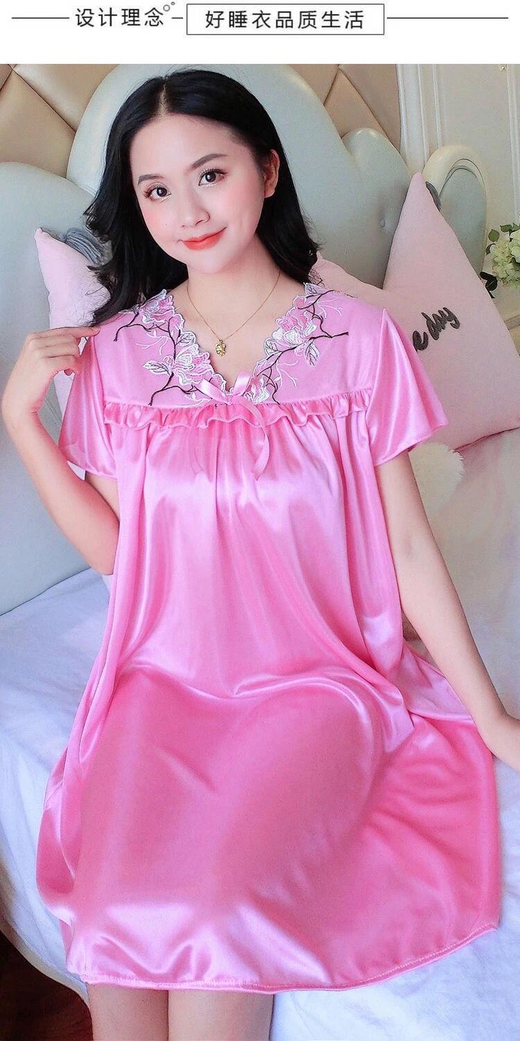 Product Introduction of Đồ Ngủ Nữ Mùa Hè, Ngoại Cỡ, Vải Lụa Lạnh Váy Ngủ, Thích Hợp Cho Cô Gái Đầy Đặn, Gợi Cảm Và Rộng Rãi, Váy Ngủ Ngắn Tay, Áo Mặc Bên Ngoài Tích Hợp, Đồ Mặc Nhà 14