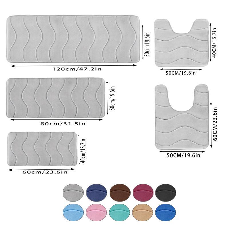 Soft Non-slip Bathroom Mat Set, 3pcs/set Household Wave Embossed Quick-dry Rug, Washable Water Absorbent Floor Pad, Household Bundle Bathroom Accessories 8