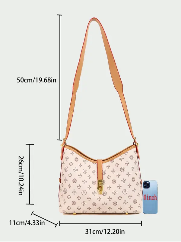 Women's Fashionable Floral Print Underarm Bag, Casual PU Leather Shoulder Bag for Daily Used, Trendy Versatile High-quality Daily Commuting Bag 1