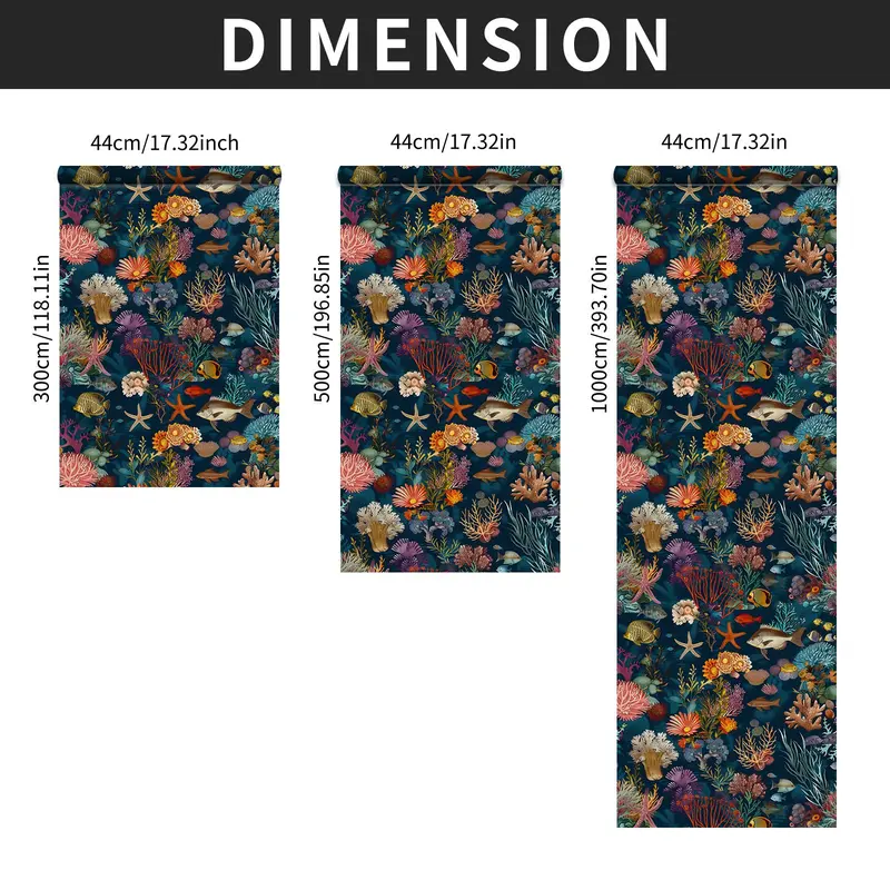 Floral & Fish Pattern Wall Sticker, 1 Roll Removable Waterproof Wall Paper, Self Adhesive Wall Decal for Kitchen Living Room Dining Room Bedroom 1